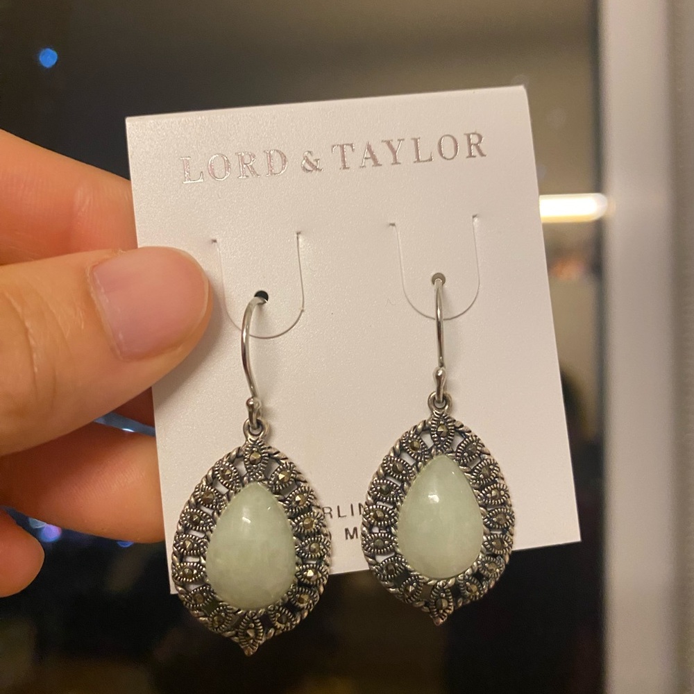Lord & Taylor Silver Jade Teardrop Earrings